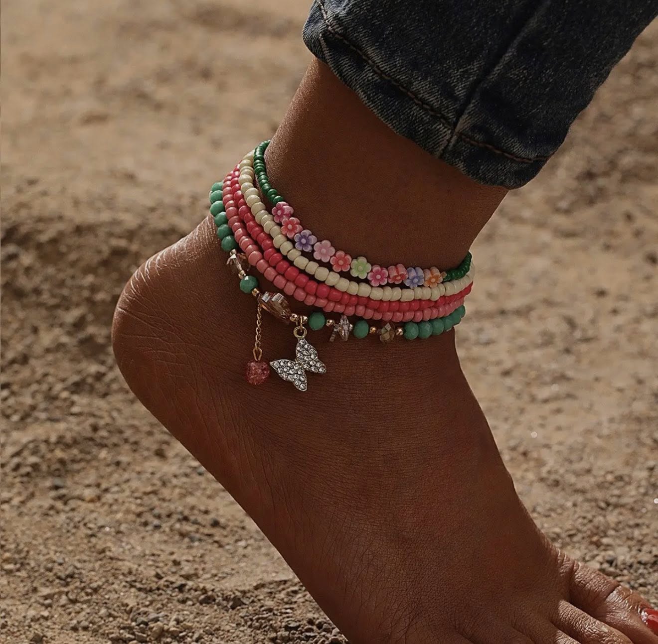 Floral Boho Anklet Set