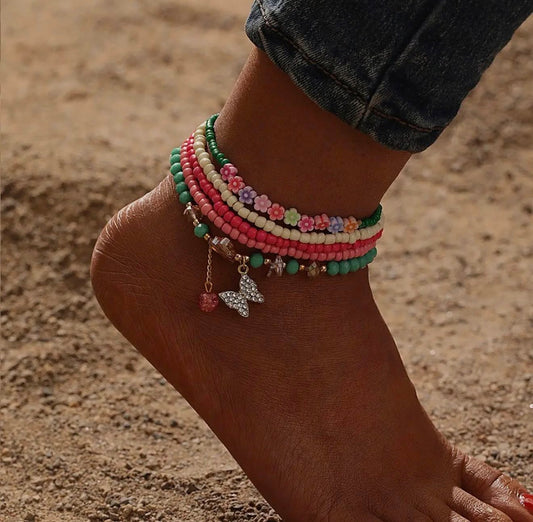 Floral Boho Anklet Set