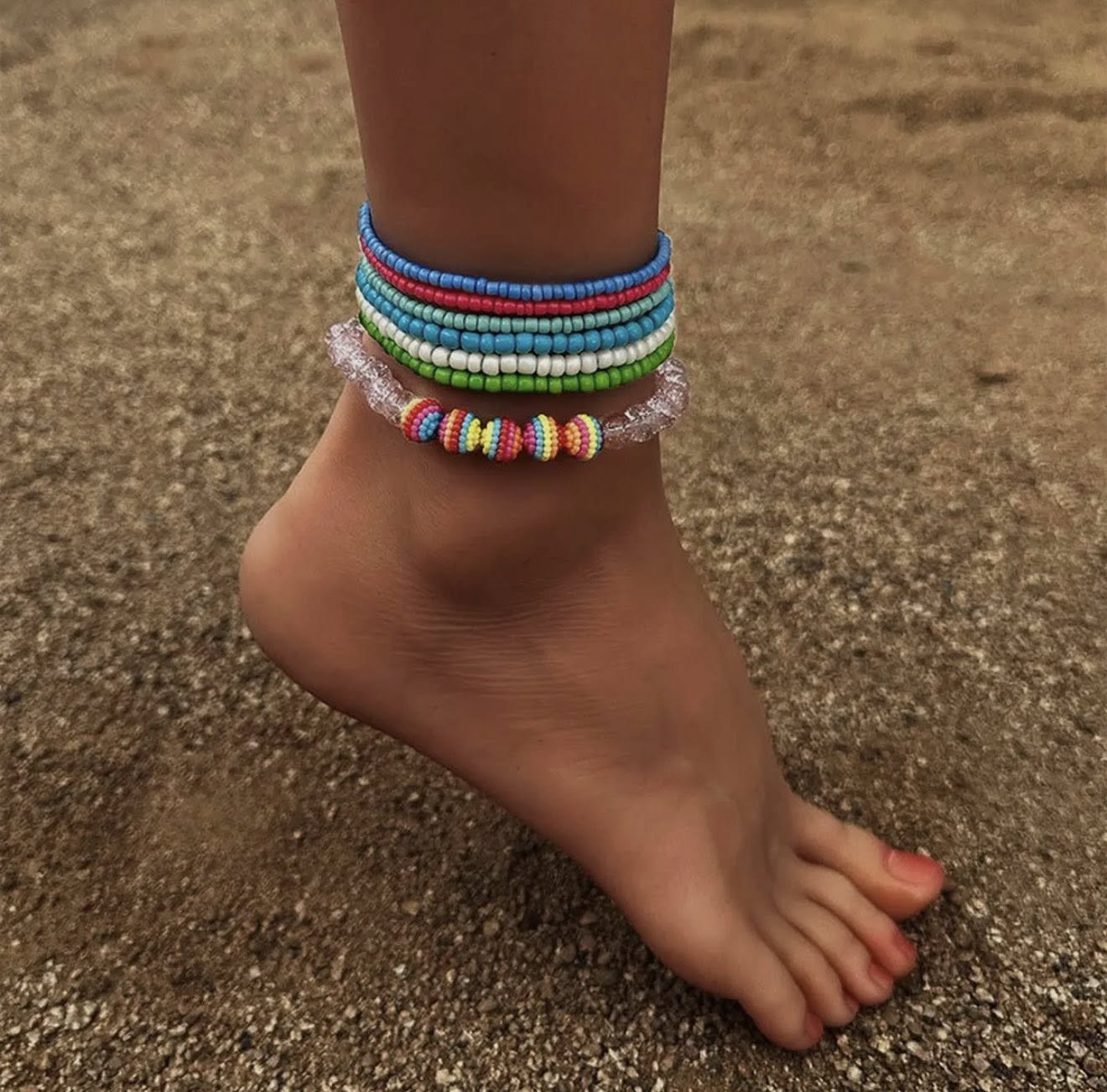 Blue Multi Anklet Set