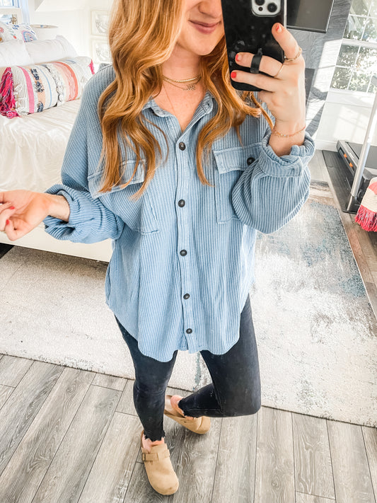 Kylie Button Up - Gray Blue