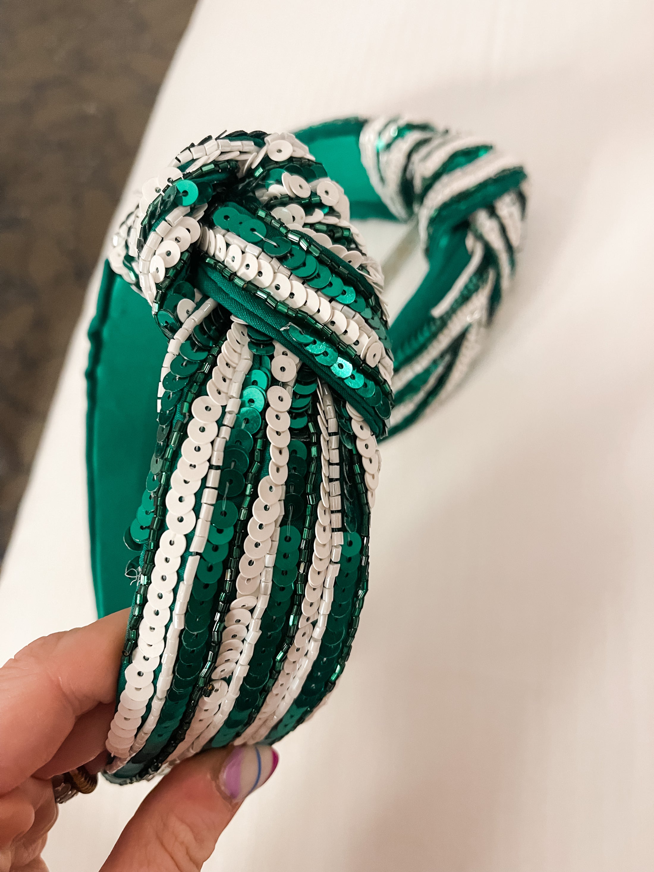 Green + White Sequin Headband