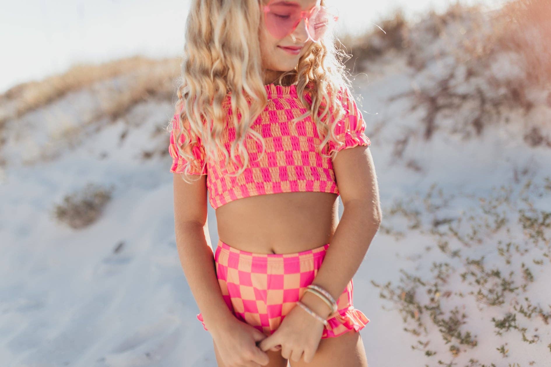 Hot Pink + Tangerine Check Swimsuit