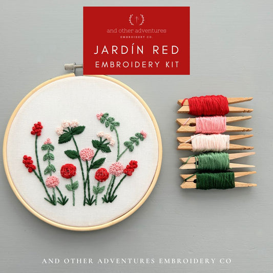 Hand Embroidery Kit - Jardín in Red