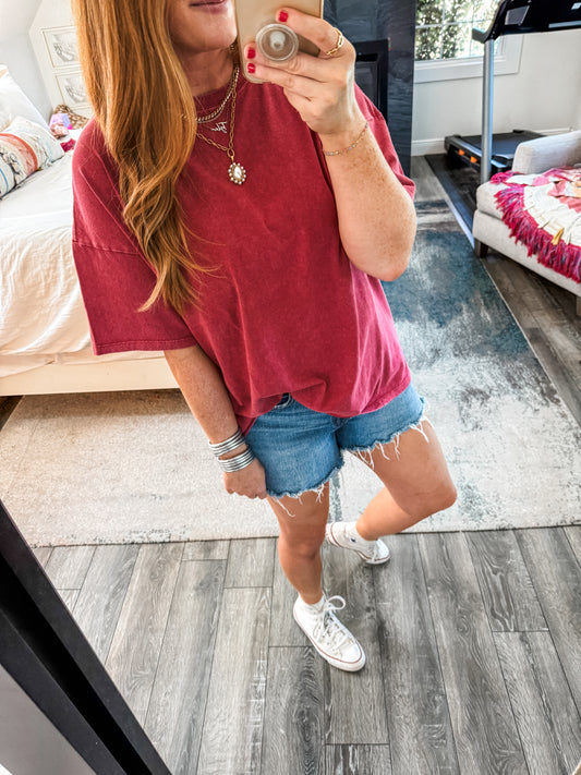 Weekend Oversized Tee - Dark Red