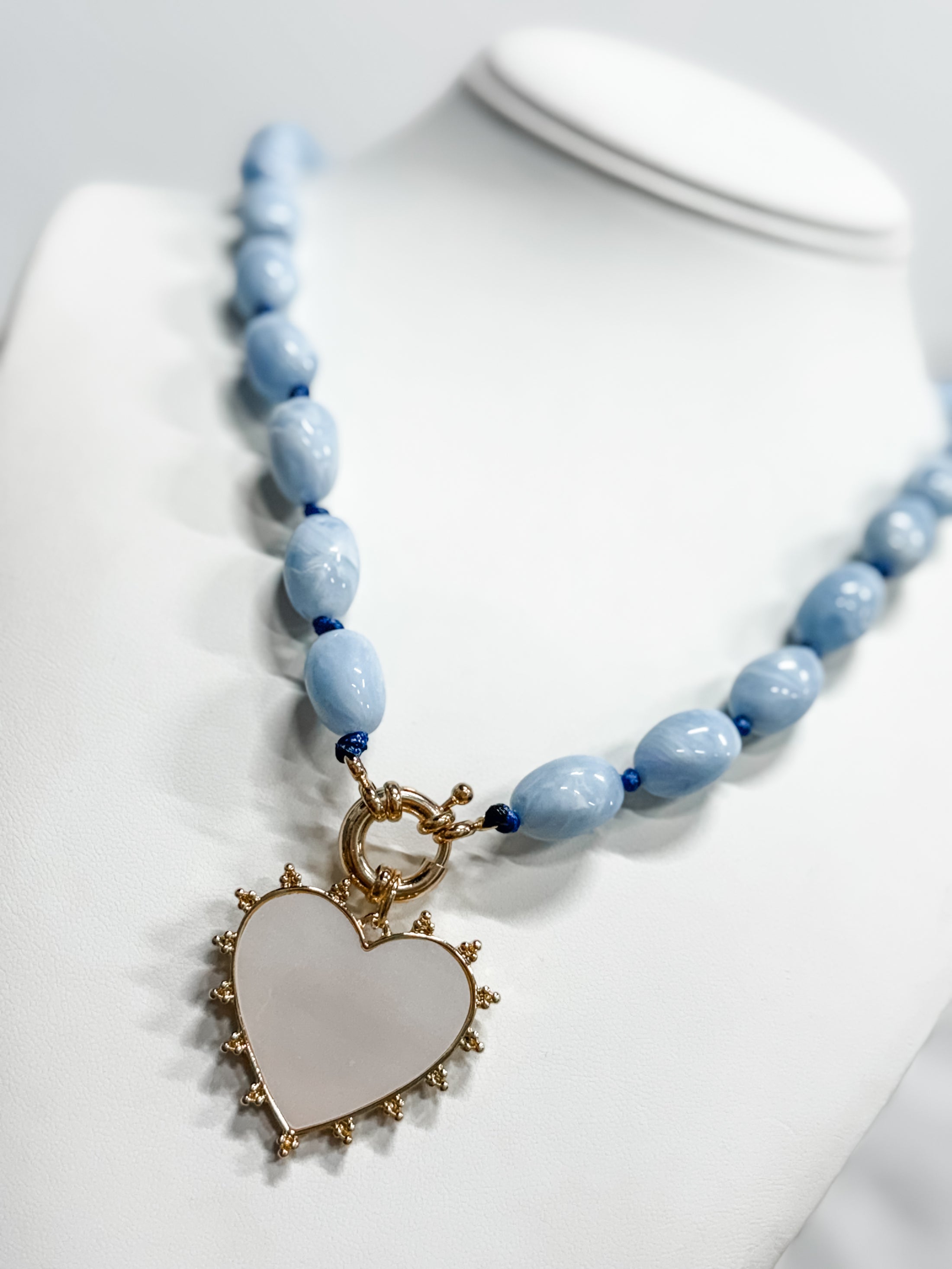 Blue Pearlized Heart Necklace