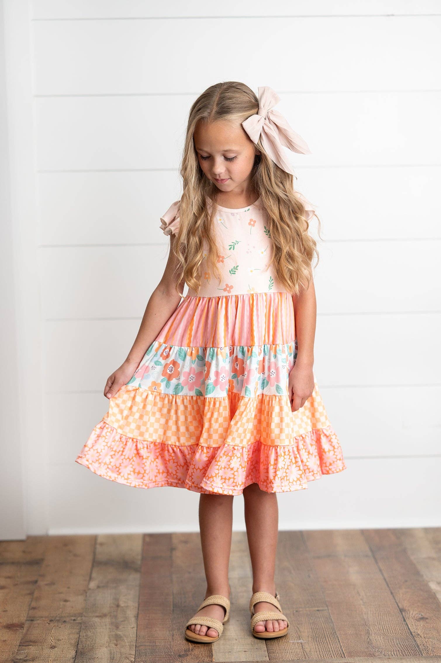 Ava Floral Check Spring Tiered Dress