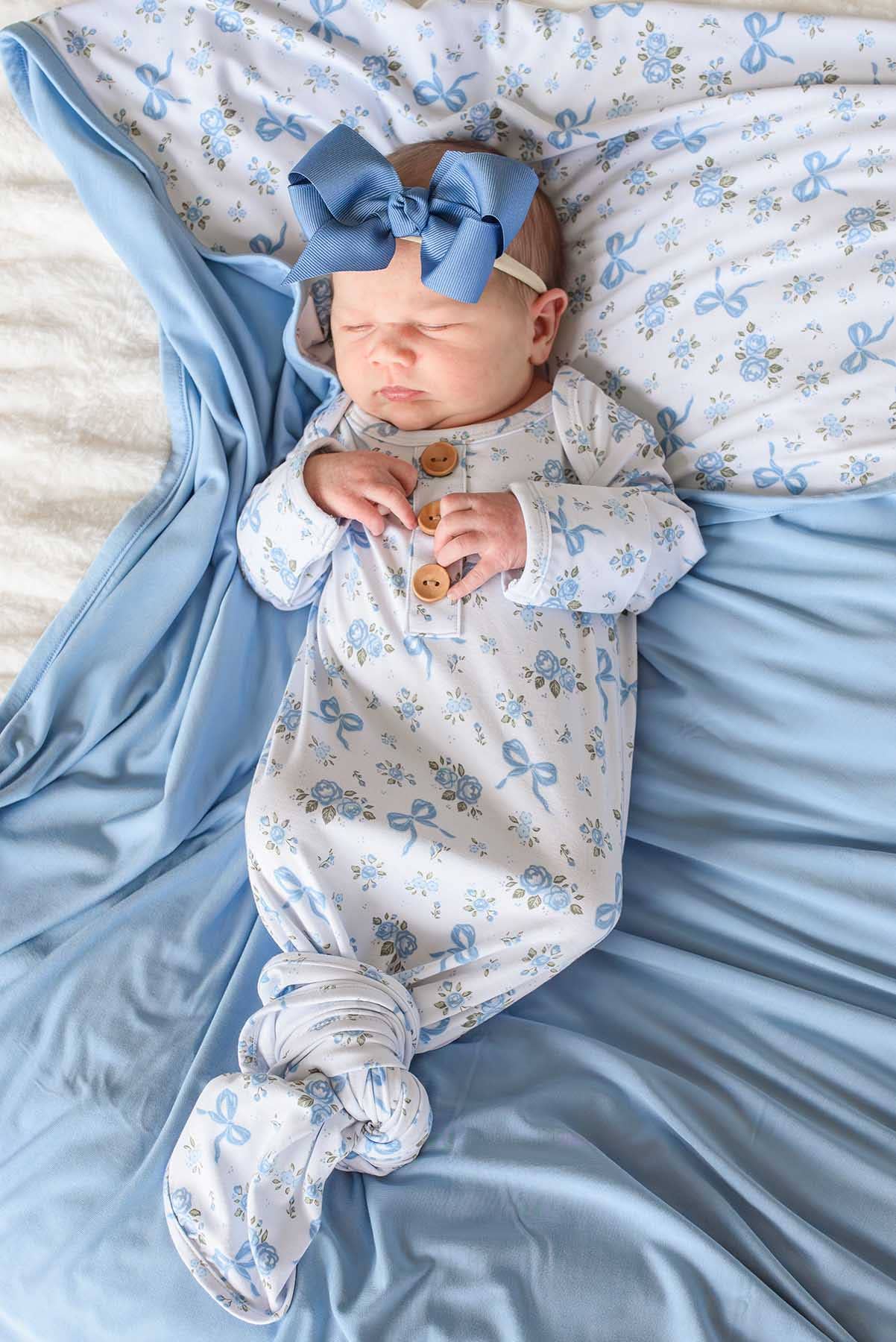 Newborn Baby Knot Gown & Hat Set | Tied In Blooms