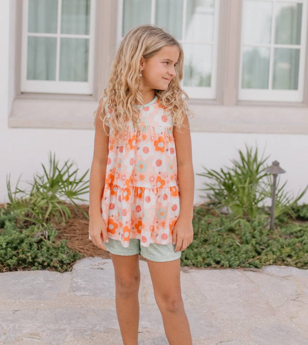 Sage & Rust Retro Flower Short Set