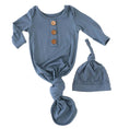 Load image into Gallery viewer, Solid Dusty Blue Bamboo Baby Knot Gown & Hat
