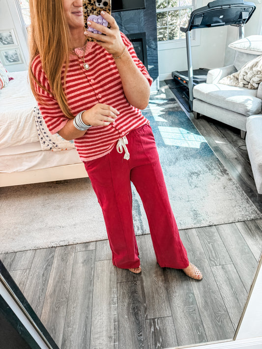 Halley Striped Sweater Top - Flamingo/Red