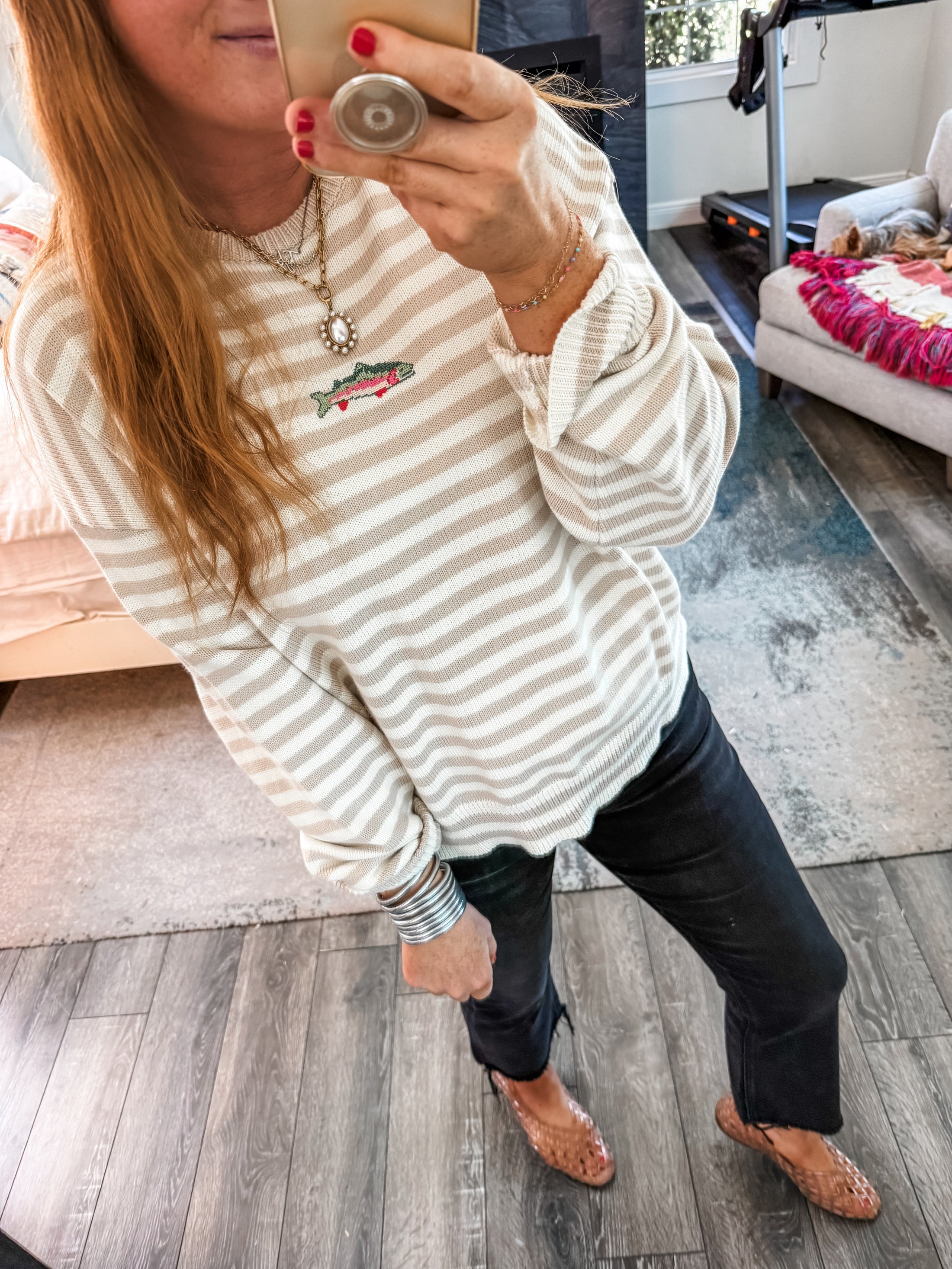 Striped Fish Graphic Sweater