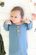 Load image into Gallery viewer, Solid Dusty Blue Bamboo Baby Knot Gown & Hat
