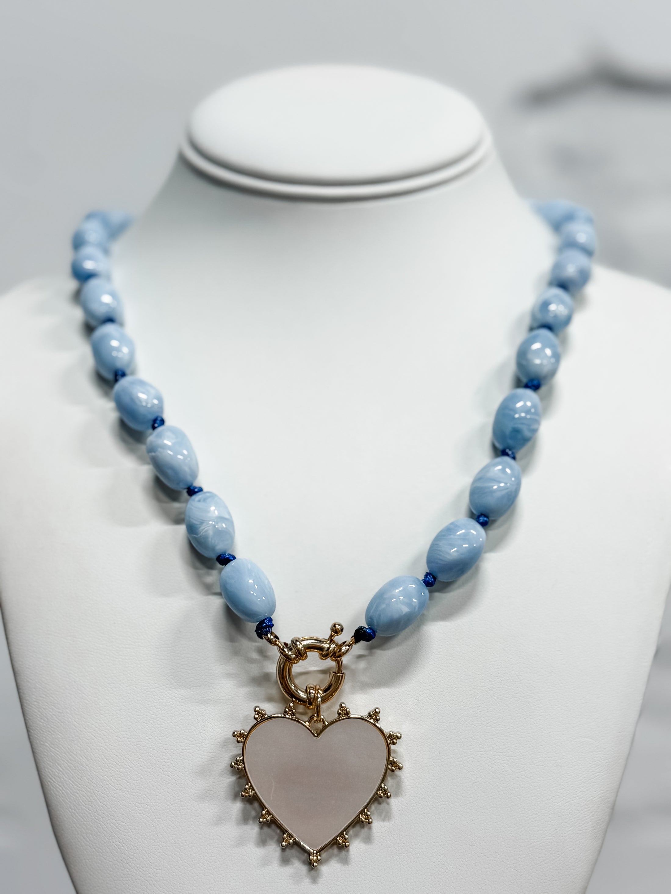Blue Pearlized Heart Necklace