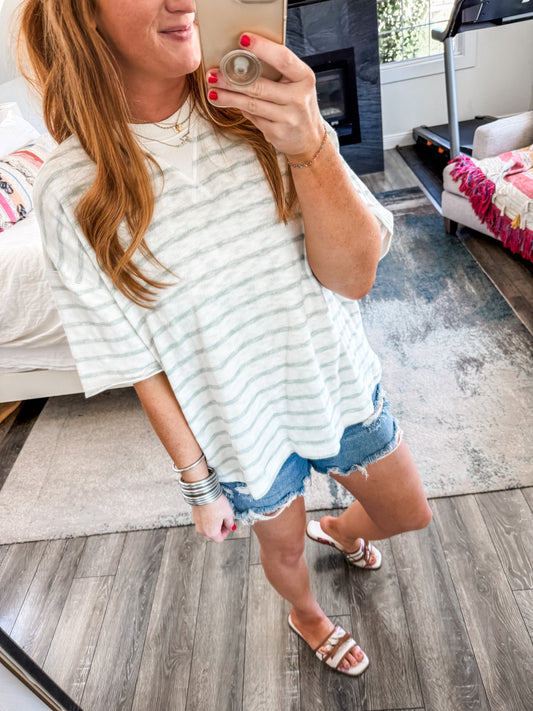 Josie Striped Knit Tee - sage green