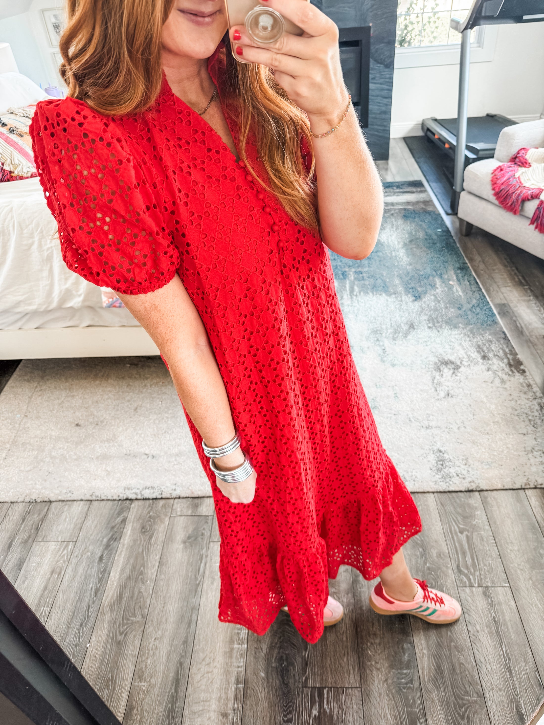 Rosie Eyelet Dress - Red