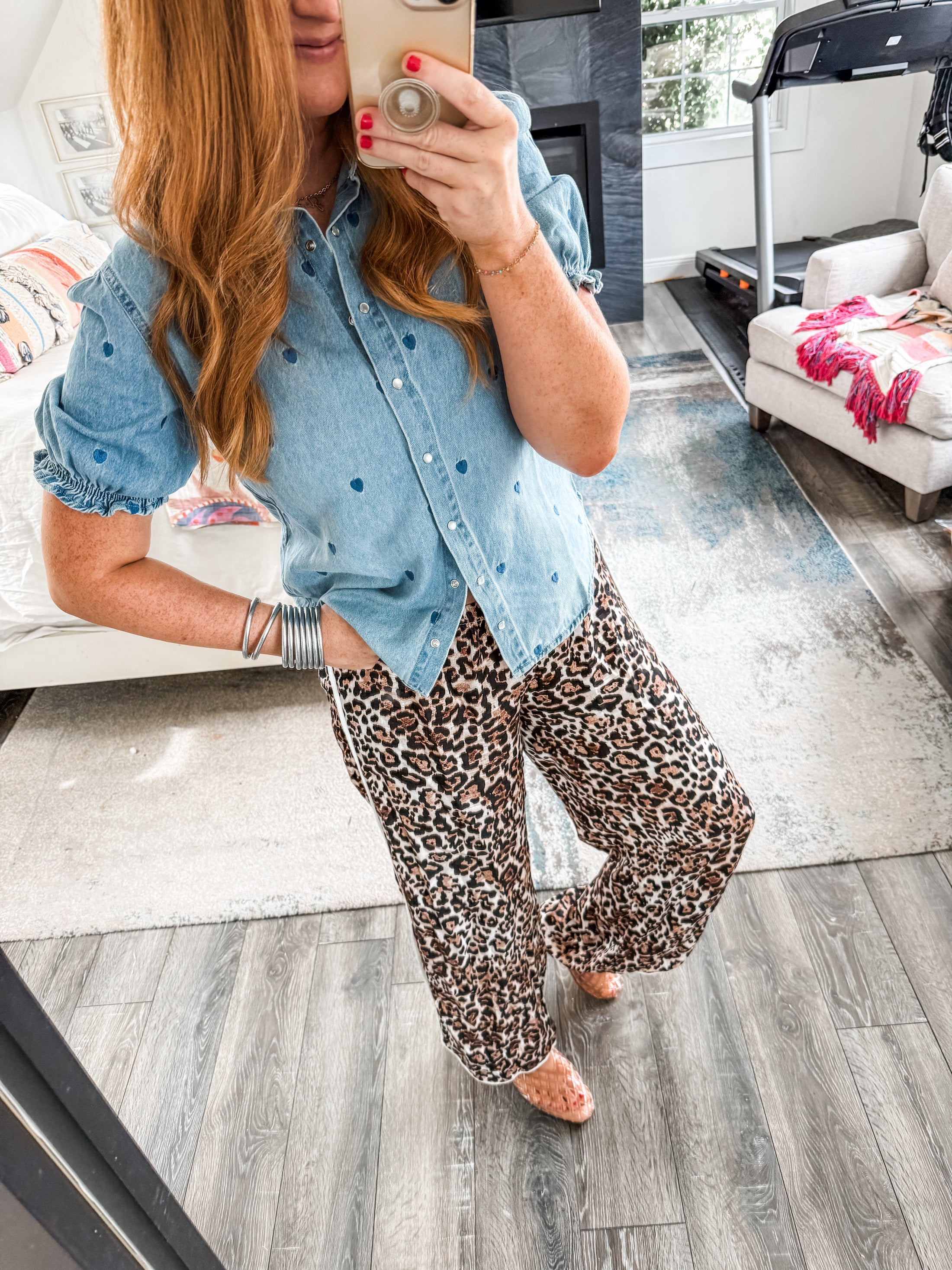 Mel Puff Sleeve Heart Top - Denim