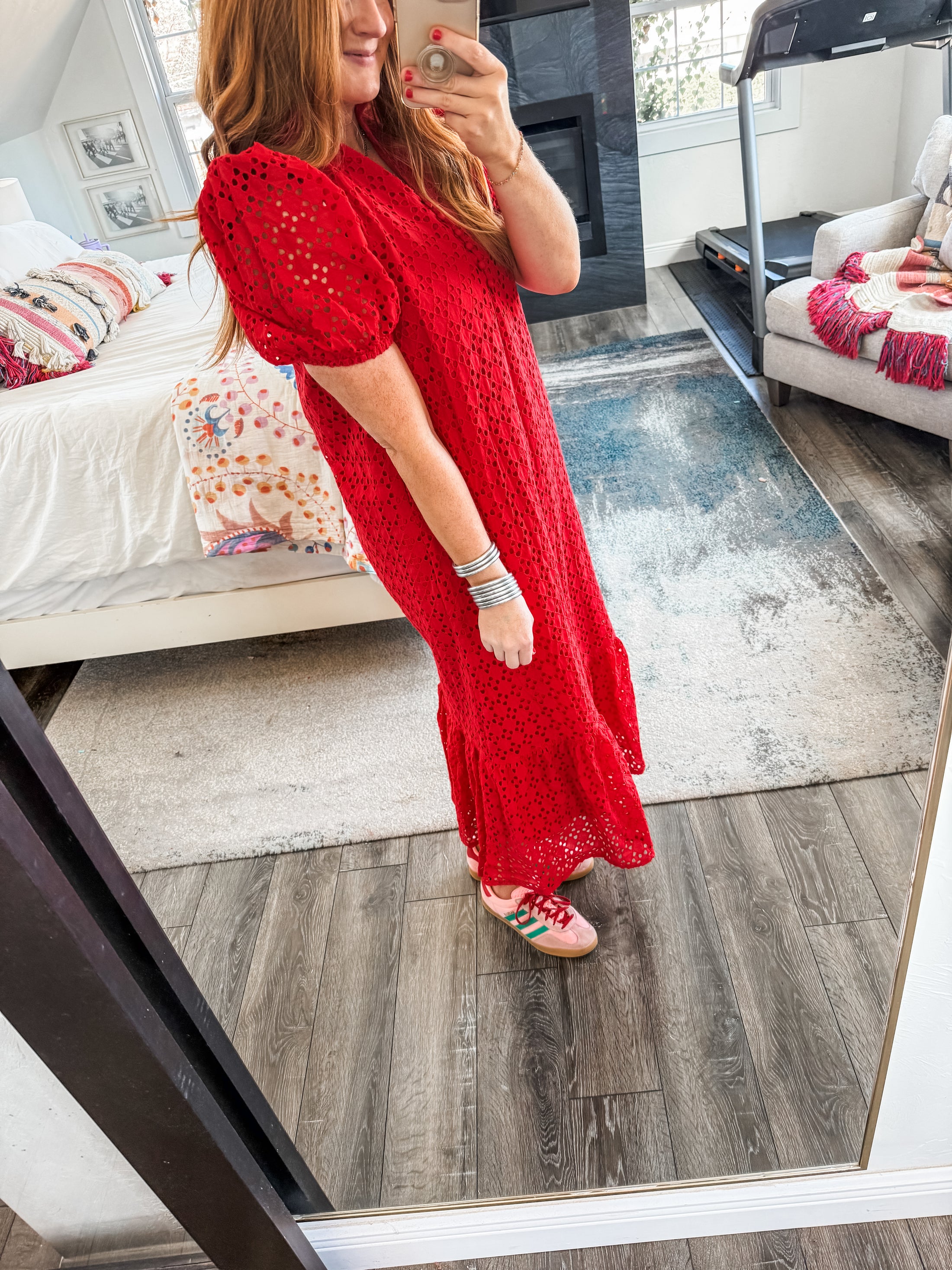 Rosie Eyelet Dress - Red