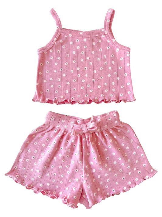 Pink Flower Pointelle Summer Set