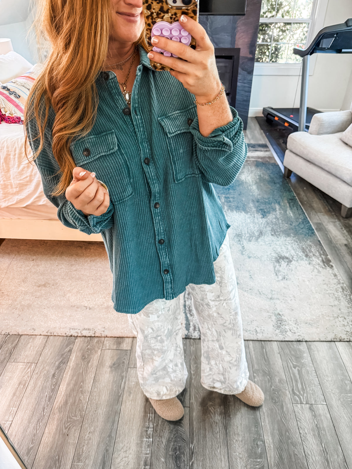 Jackie Waffle Knit Shacket - Teal