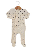 Load image into Gallery viewer, Black Heart Organic Waffle 2-Way Zip Ruffle Footie
