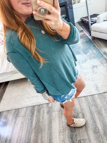 Aubrey Waffle Knit Top - Dark Teal