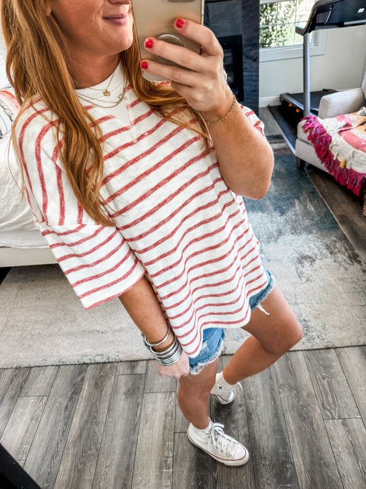 Josie Striped Knit Tee - Red