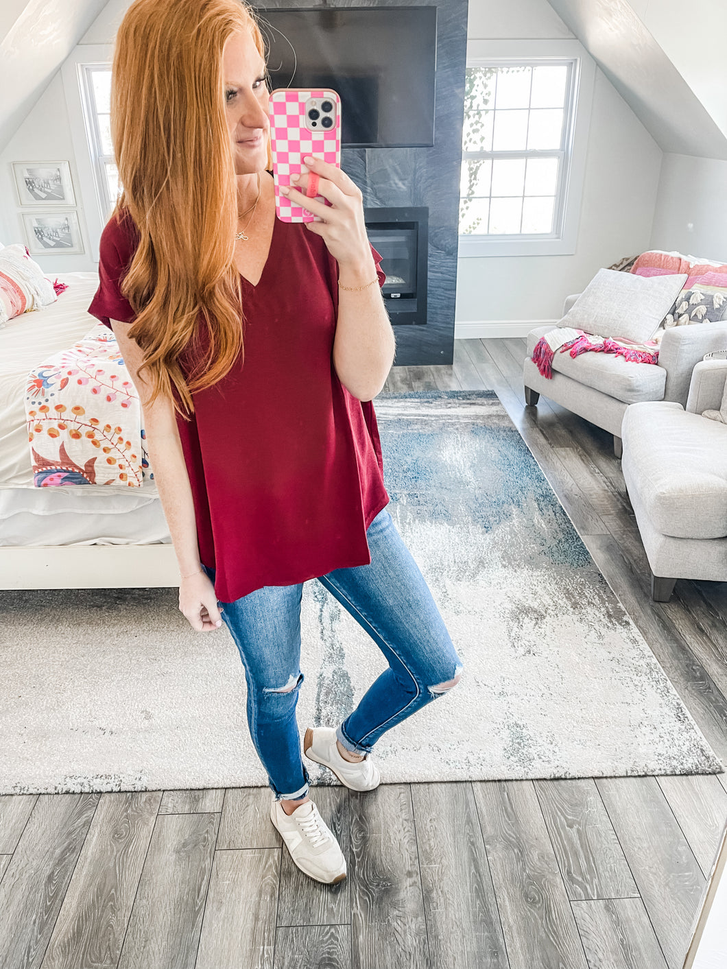 Hazel Dolman Top - maroon