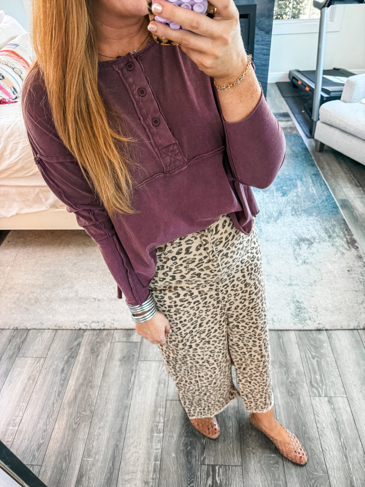 Savannah Button Top - Dark Cherry