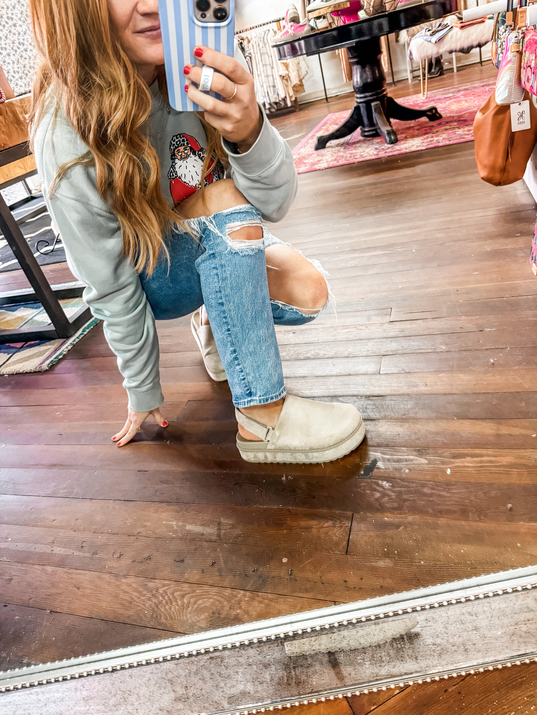 Suede Slingback Clogs - Beige