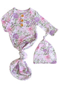 Load image into Gallery viewer, Newborn Baby Knot Gown & Hat Set | Lavender Lullaby
