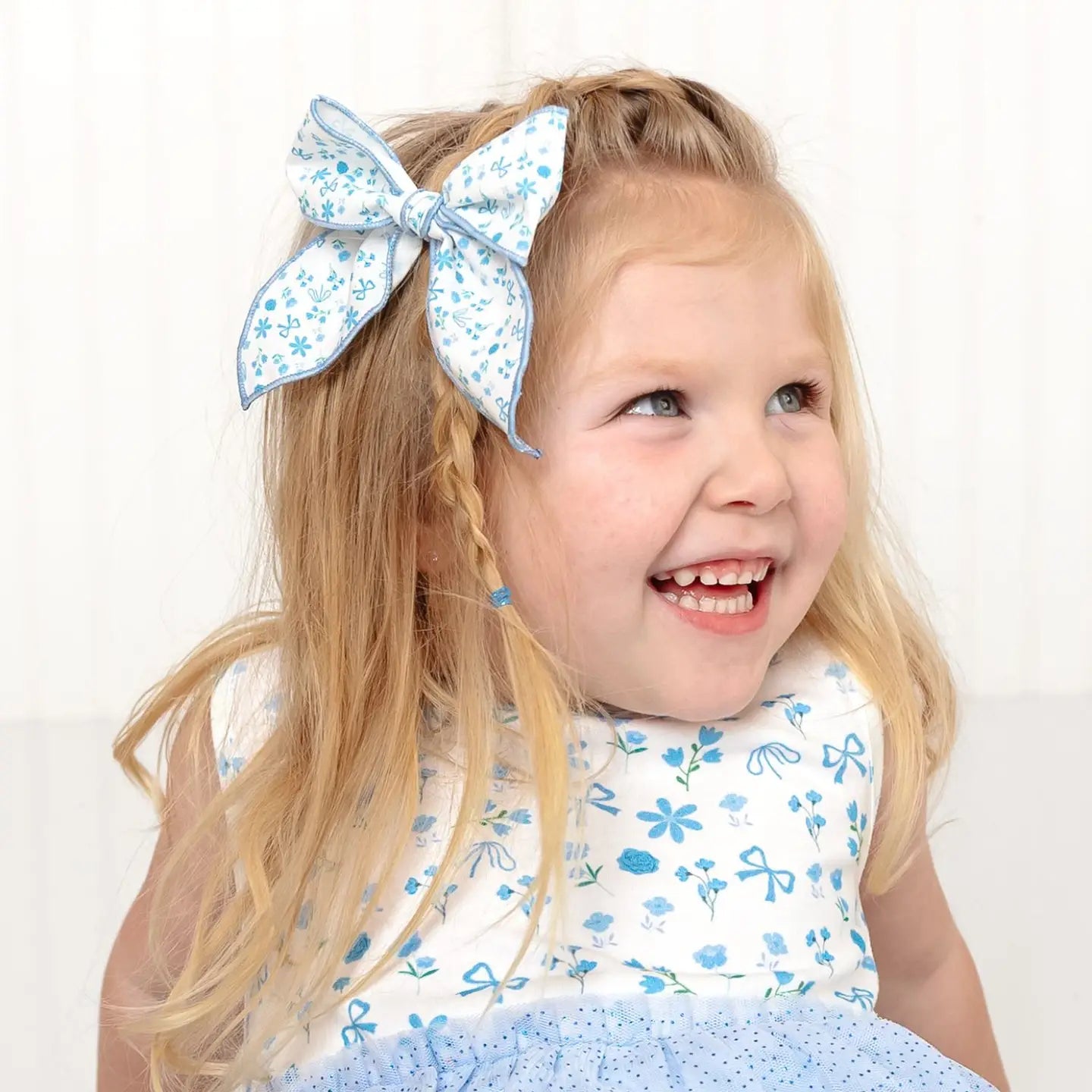 Sky Blue Floral Bow Clip