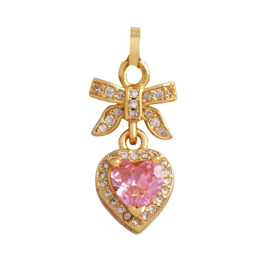 Pave Pink Heart with Bow Charm