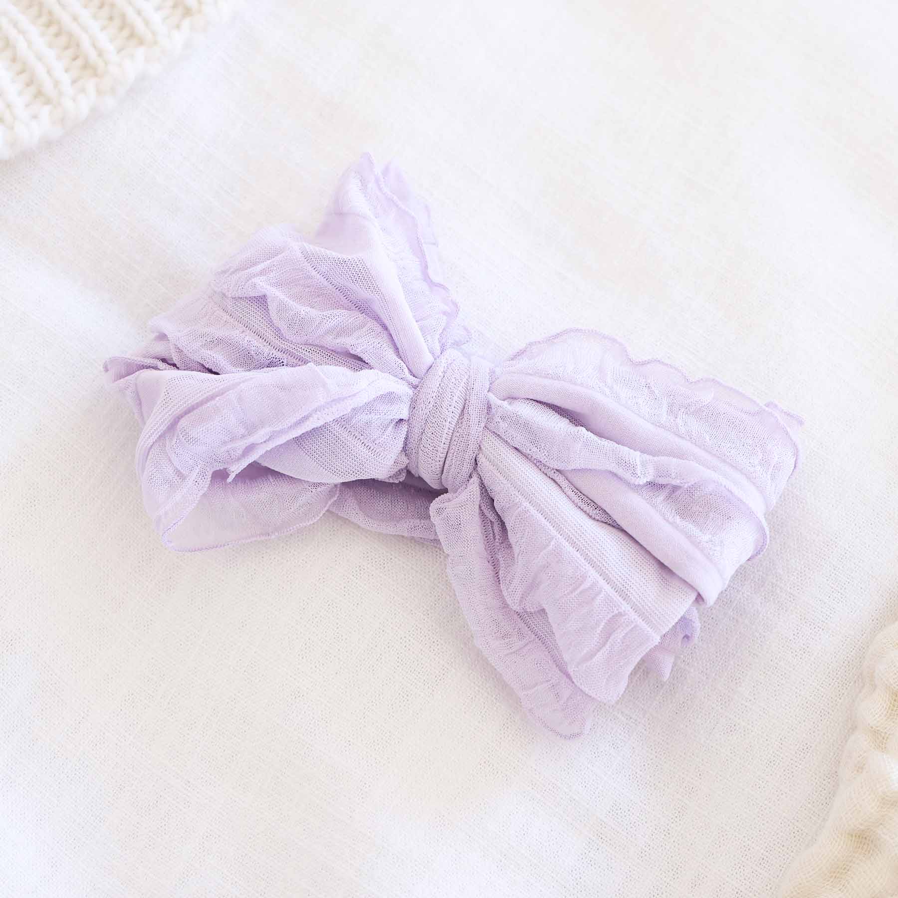 Large Ruffle Knit Bow | Barely Pink