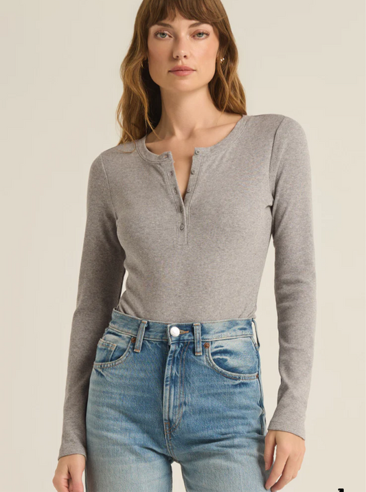 Z Supply Samara Rib Henley Bodysuit - Gray