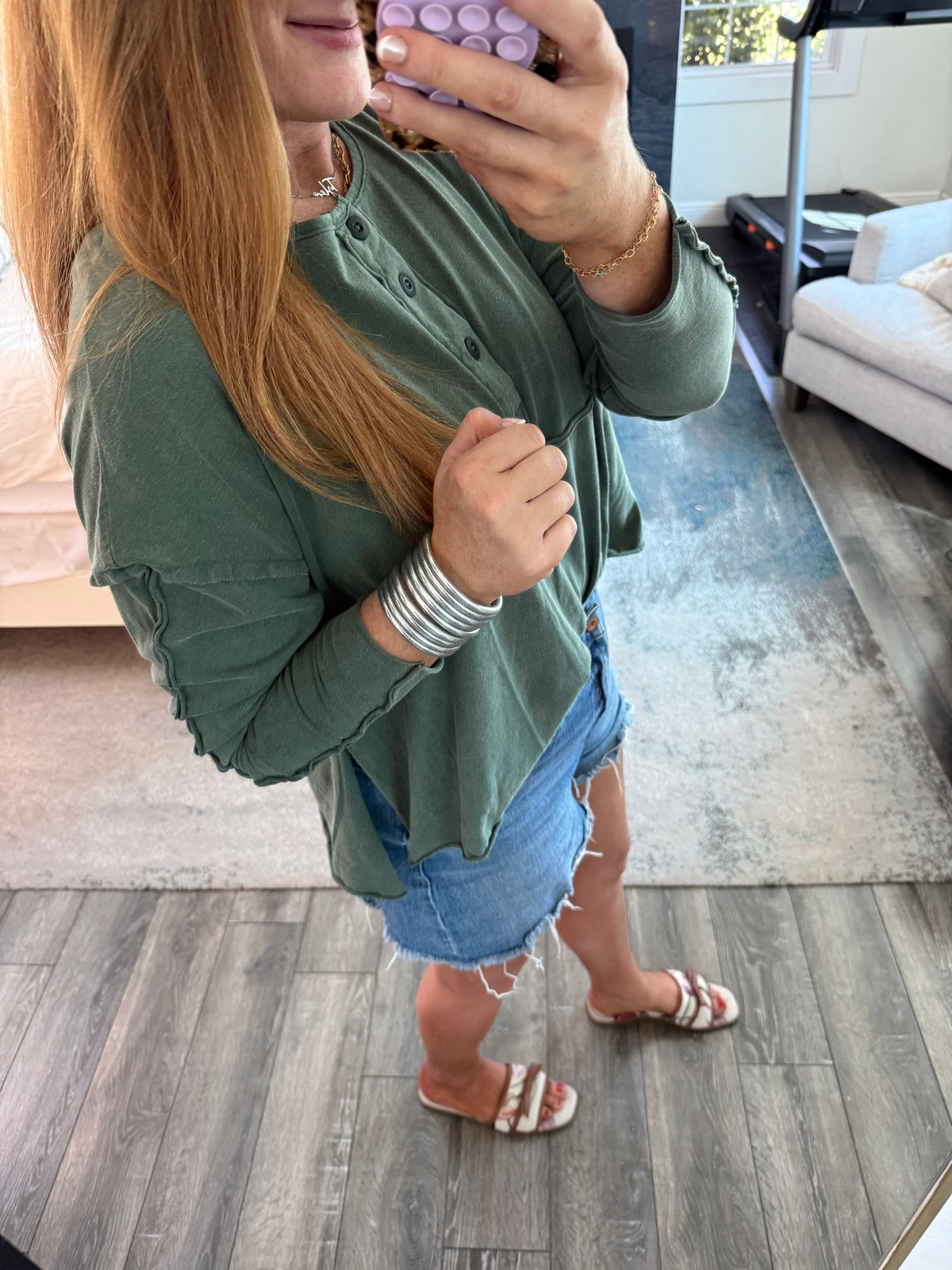 Savannah Button Top - Dark Green