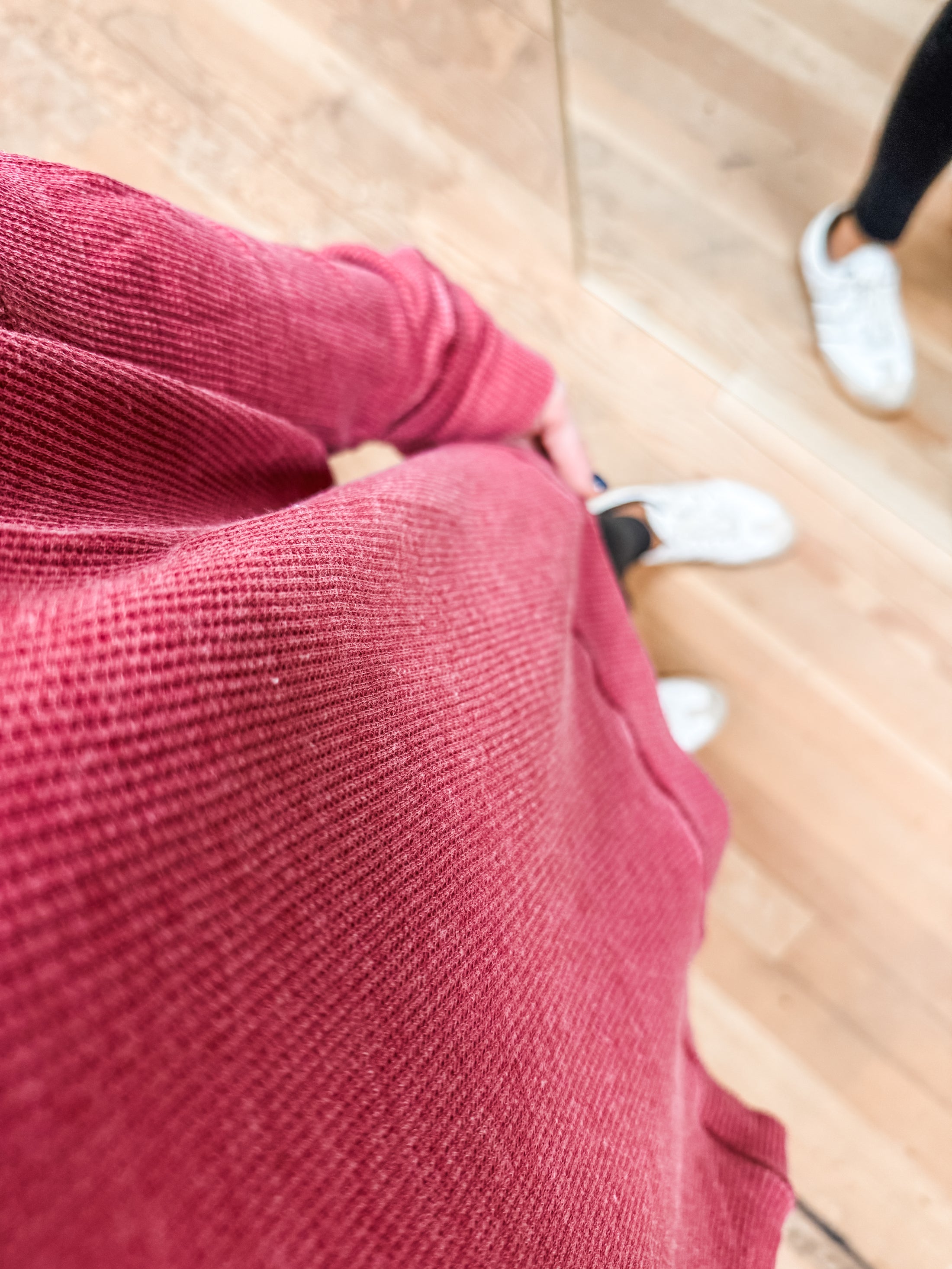 Carrie Waffle Pullover - Garnet Red