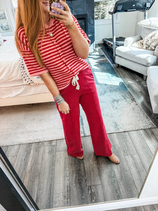 Halley Striped Sweater Top - Flamingo/Red