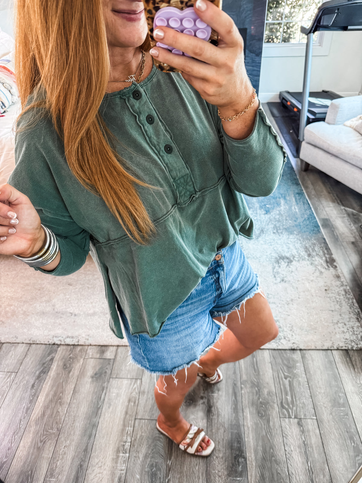 Savannah Button Top - Dark Green
