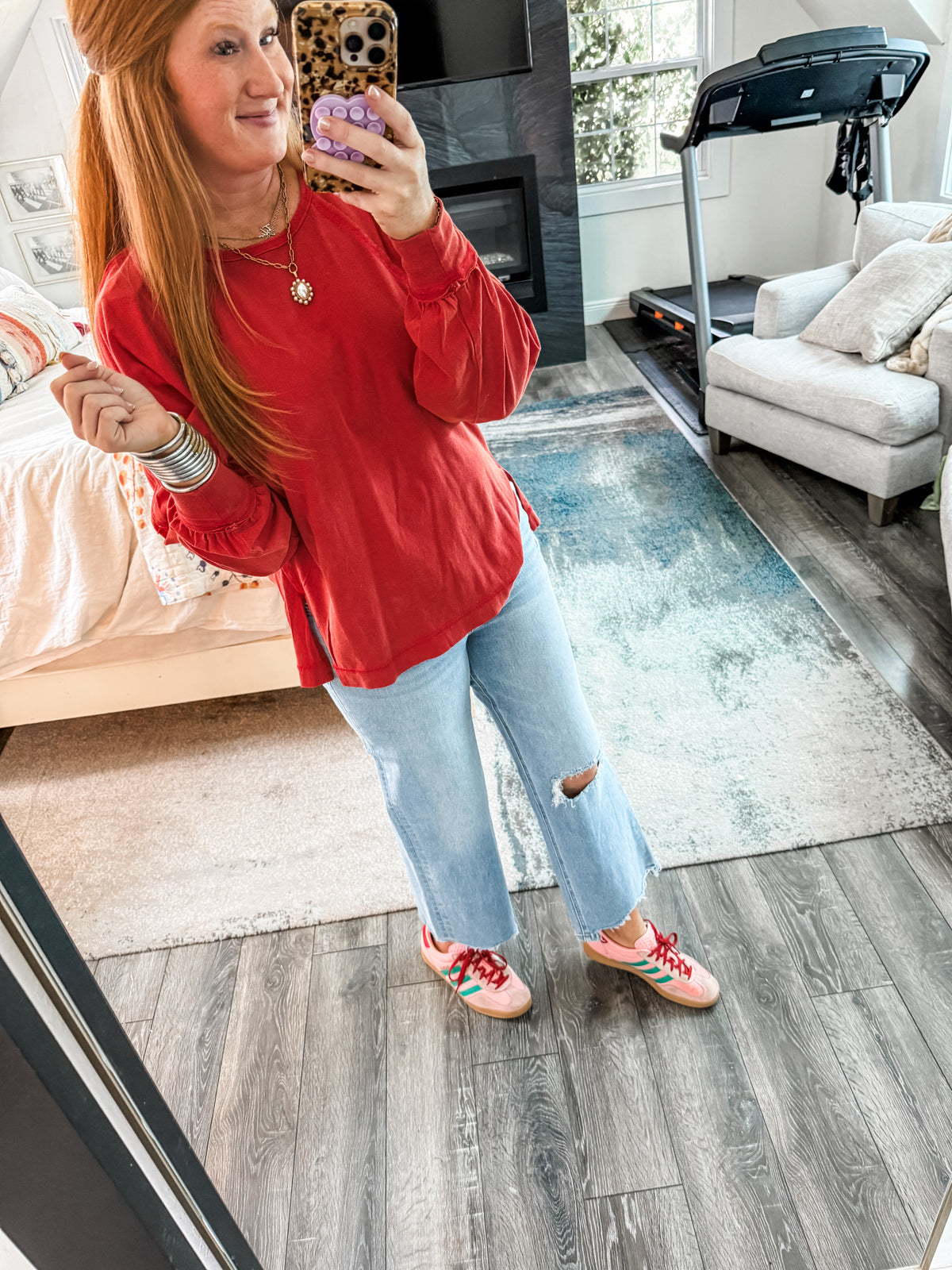 Delaney Long Sleeve Top - Red
