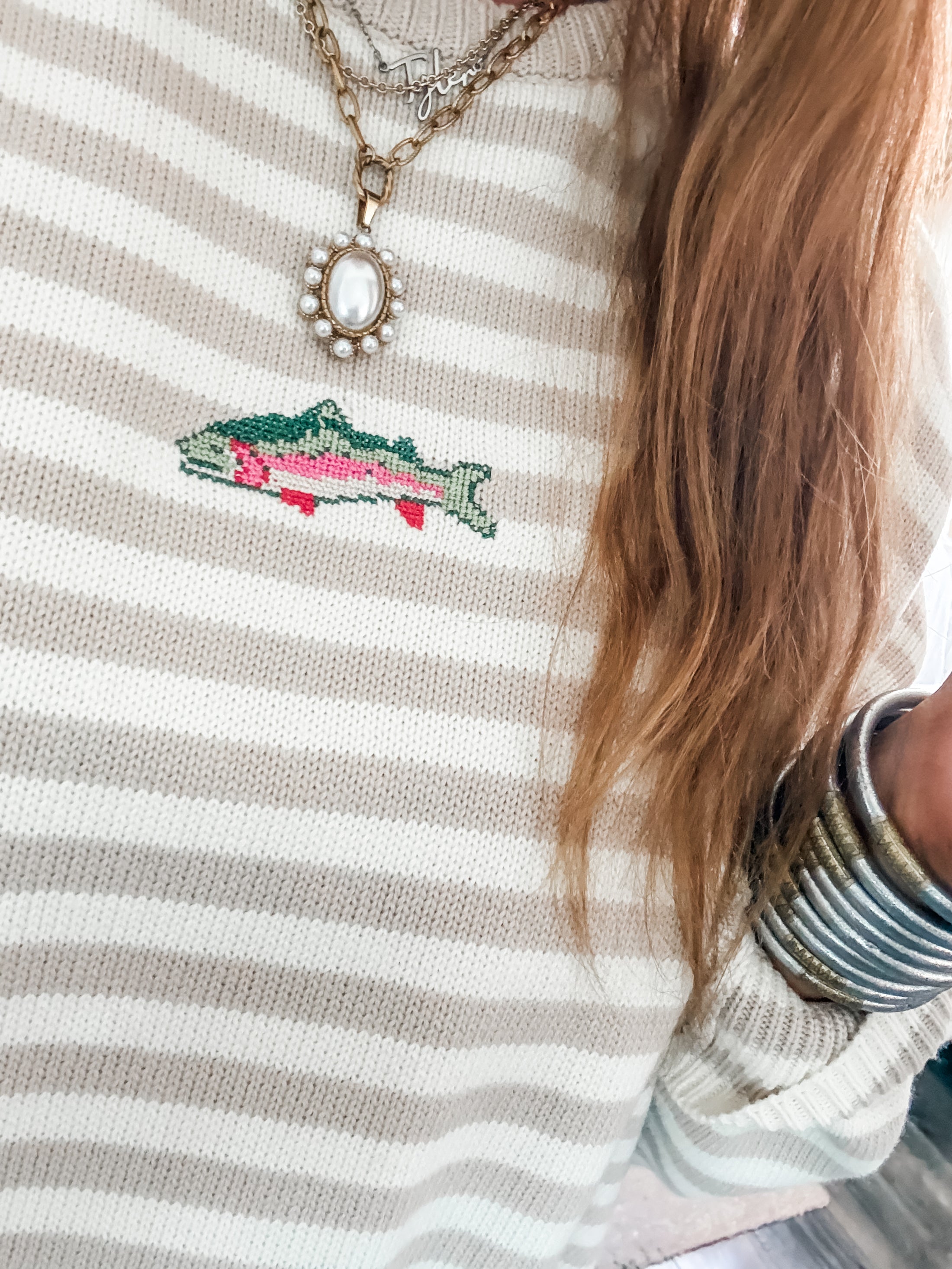 Striped Fish Graphic Sweater
