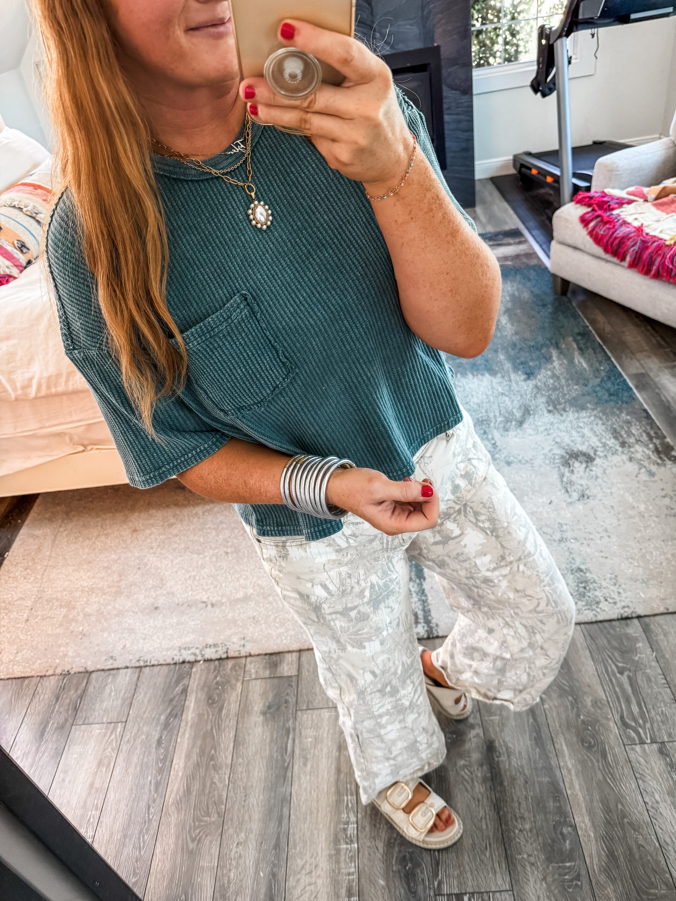 Essential Waffle Pocket Tee - Teal