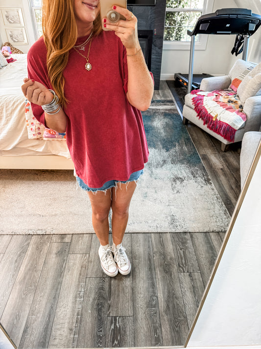 Weekend Oversized Tee - Dark Red