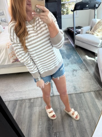 Z Supply Everyday Striped Crew - Heather Ash