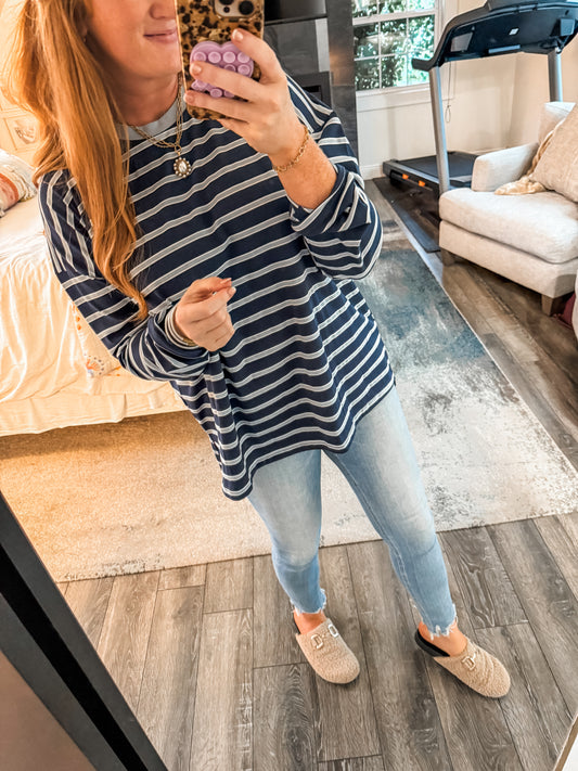 Margo Striped Top - Navy