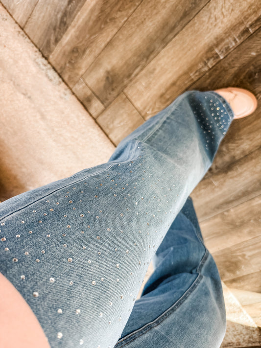 Rhinestone Wide Leg Jeans