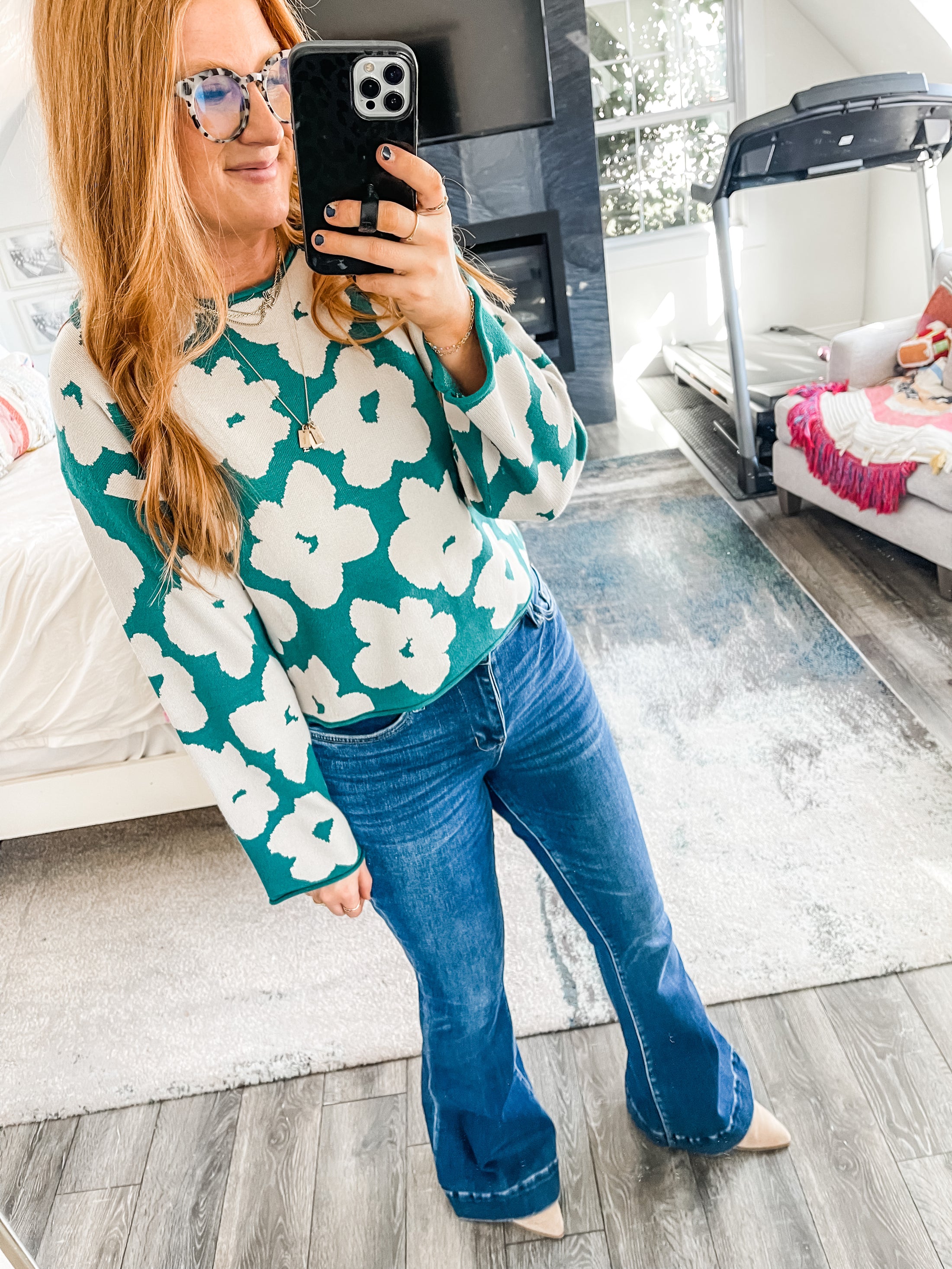 Serena Floral Sweater - Pine
