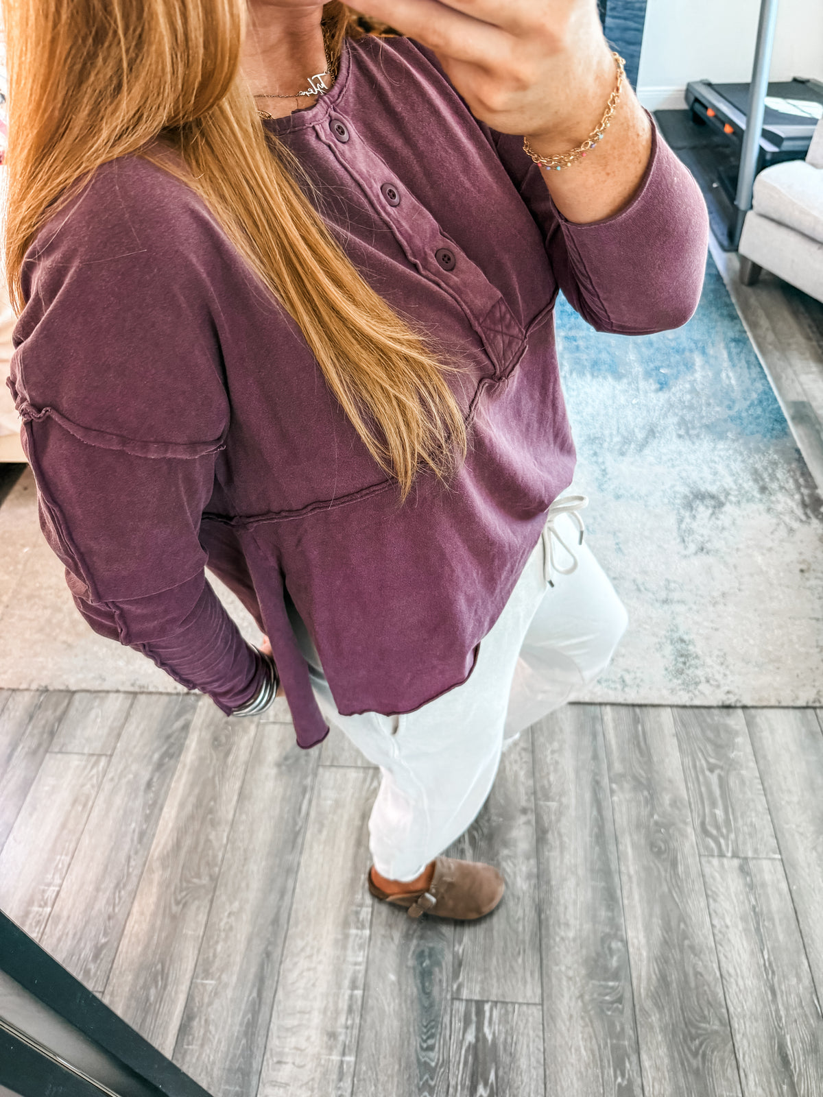 Savannah Button Top - Dark Cherry