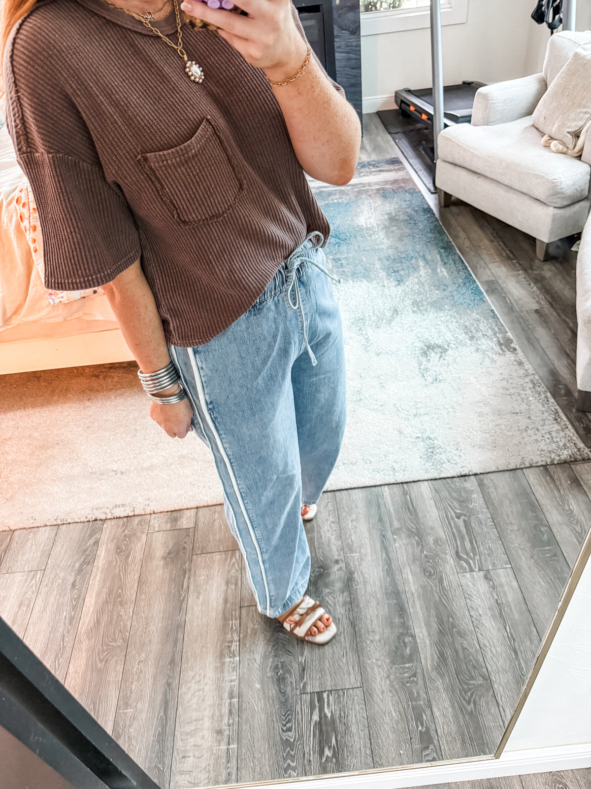 Essential Waffle Pocket Tee - Brown