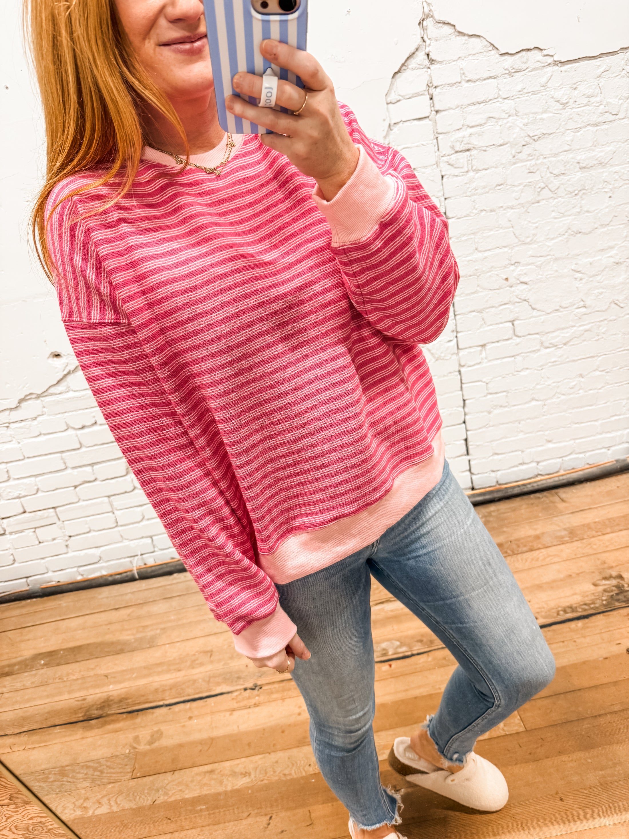 Callie Striped Pullover - Pink