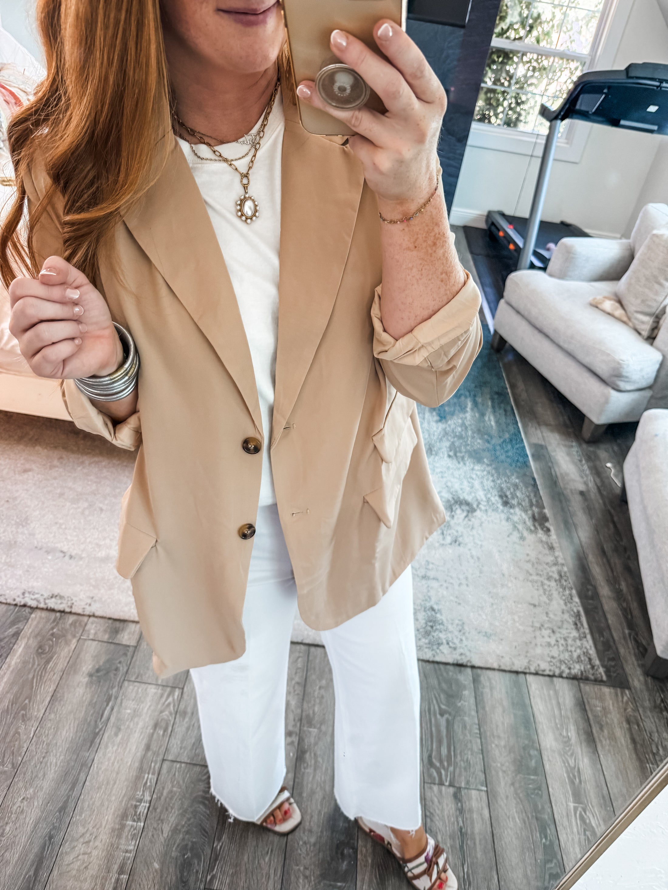 Classic Button Down Blazer - Taupe